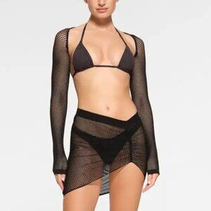 BNWT SKIMS Black Sheer Mesh Swim Cover-Up Skirt, Size M-XL